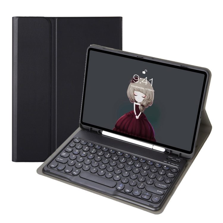 YA098B 取り外し可能なラムスキンテクスチャー丸型キーキャップ Bluetoothキーボード用レザーケース、ペンスロット＆スタンド付き、iPad Air 5 / 4 10.9インチ 2020 / Pro 11インチ 2020 / 2018対応、iPad 10.2 (2020) & (2019) / Air 3 10.5インチ / Pro 10.5インチ対応