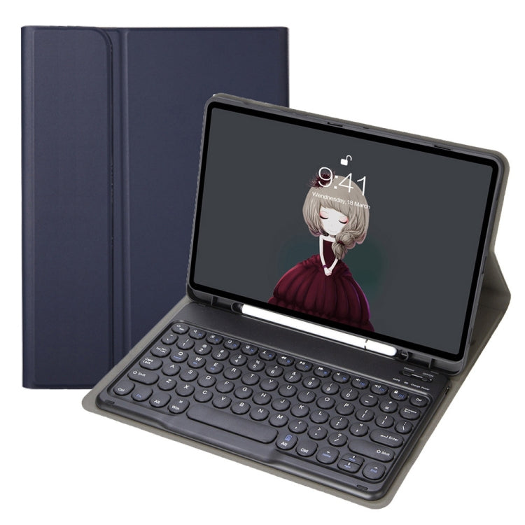 YA098B 取り外し可能なラムスキンテクスチャー丸型キーキャップ Bluetoothキーボード用レザーケース、ペンスロット＆スタンド付き、iPad Air 5 / 4 10.9インチ 2020 / Pro 11インチ 2020 / 2018対応、iPad 10.2 (2020) & (2019) / Air 3 10.5インチ / Pro 10.5インチ対応
