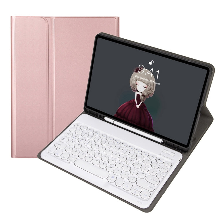 YA098B 取り外し可能なラムスキンテクスチャー丸型キーキャップ Bluetoothキーボード用レザーケース、ペンスロット＆スタンド付き、iPad Air 5 / 4 10.9インチ 2020 / Pro 11インチ 2020 / 2018対応、iPad 10.2 (2020) & (2019) / Air 3 10.5インチ / Pro 10.5インチ対応