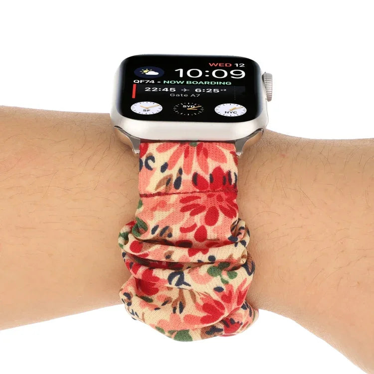 蝶柄ヘアリング布製時計ストラップ、Apple Watch Ultra 49mm / シリーズ8＆7 45mm / SE 2＆6＆SE＆5＆4 44mm / 3＆2＆1 42mm用、Apple Watch シリーズ8＆7 41mm / SE 2＆6＆SE＆5＆4 40mm / 3＆2＆1 38mm用