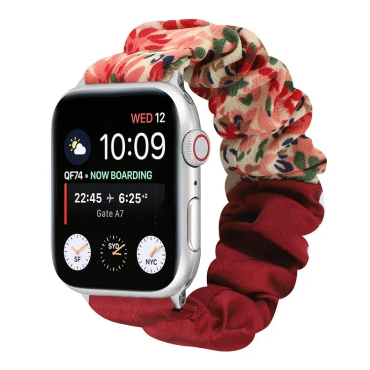 蝶柄ヘアリング布製時計ストラップ、Apple Watch Ultra 49mm / シリーズ8＆7 45mm / SE 2＆6＆SE＆5＆4 44mm / 3＆2＆1 42mm用、Apple Watch シリーズ8＆7 41mm / SE 2＆6＆SE＆5＆4 40mm / 3＆2＆1 38mm用