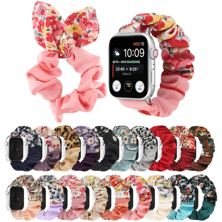 蝶柄ヘアリング布製時計ストラップ、Apple Watch Ultra 49mm / シリーズ8＆7 45mm / SE 2＆6＆SE＆5＆4 44mm / 3＆2＆1 42mm用、Apple Watch シリーズ8＆7 41mm / SE 2＆6＆SE＆5＆4 40mm / 3＆2＆1 38mm用