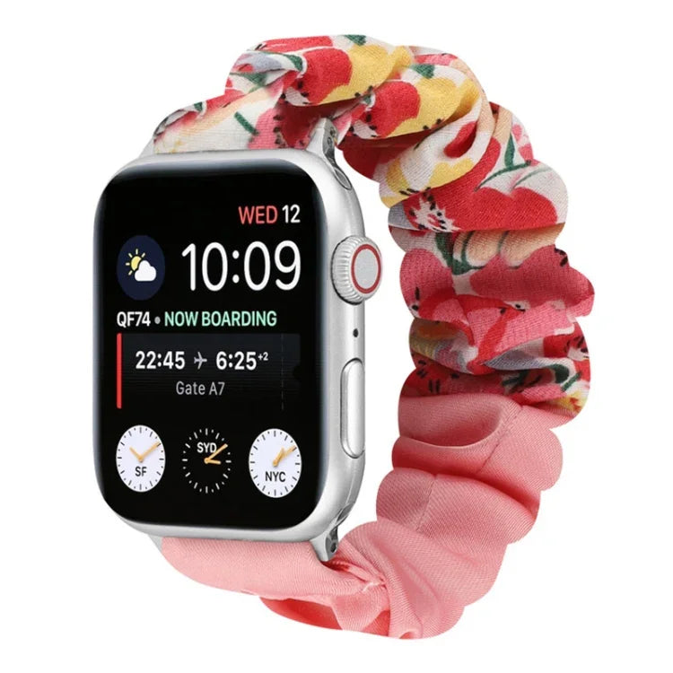 蝶柄ヘアリング布製時計ストラップ、Apple Watch Ultra 49mm / シリーズ8＆7 45mm / SE 2＆6＆SE＆5＆4 44mm / 3＆2＆1 42mm用、Apple Watch シリーズ8＆7 41mm / SE 2＆6＆SE＆5＆4 40mm / 3＆2＆1 38mm用