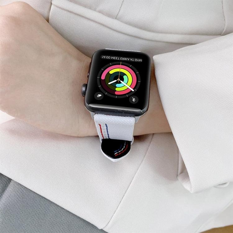 三本線キャンバス交換用ストラップ時計バンド、Apple Watch シリーズ7 41mm / 6＆SE＆5＆4 40mm用、Apple Watch シリーズ7 45mm / 6＆SE＆5＆4 44mm用