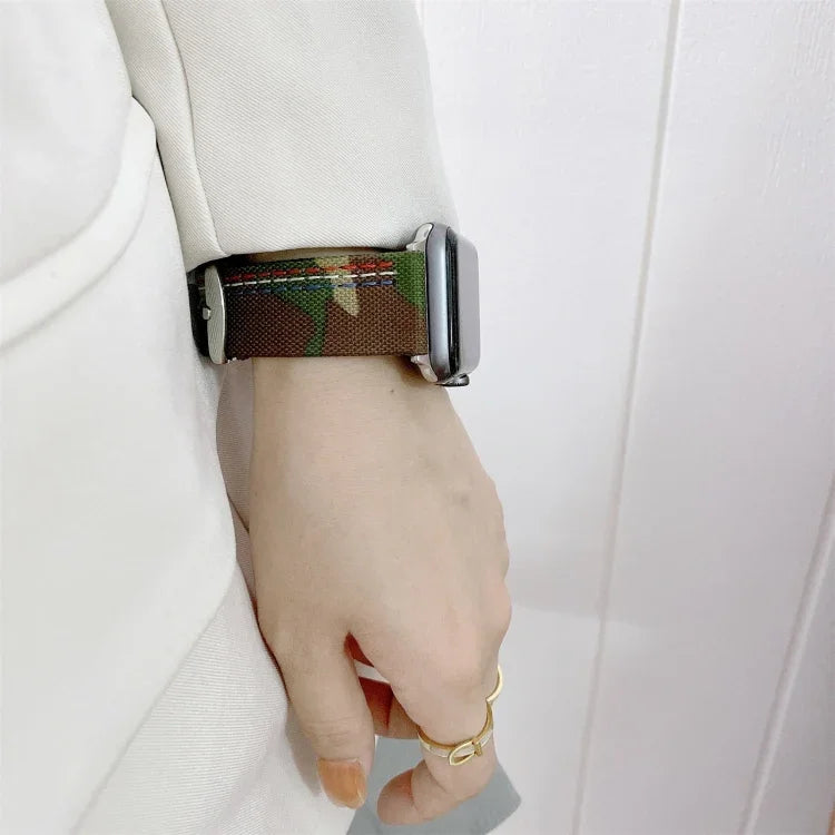 三本線キャンバス交換用ストラップ時計バンド、Apple Watch シリーズ7 41mm / 6＆SE＆5＆4 40mm用、Apple Watch シリーズ7 45mm / 6＆SE＆5＆4 44mm用