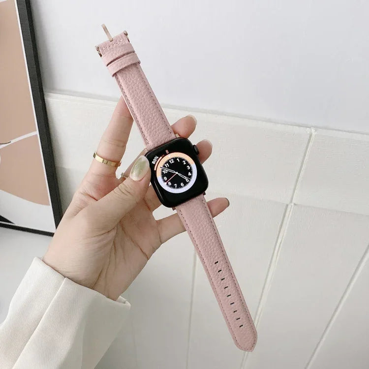 縫い糸ライチテクスチャーレザー交換用時計バンド、Apple Watch Ultra 49mm / シリーズ8＆7 45mm / SE 2＆6＆SE＆5＆4 44mm / 3＆2＆1 42mm用、シリーズ7 41mm / 6＆SE＆5＆4 40mm / 3＆2＆1 38mm用