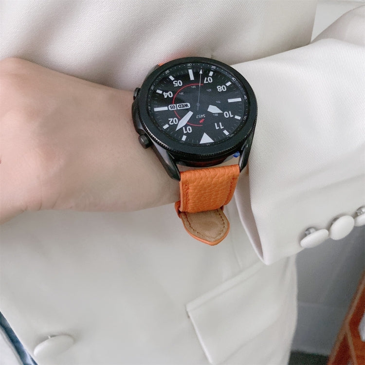 縫製ライチテクスチャーレザー交換用ストラップウォッチバンド、Samsung Galaxy Watch 42mm用、Samsung Galaxy Watch 46mm用、Samsung Galaxy Watch 3 41mm用、Samsung Galaxy Watch 3 45mm用、Samsung Galaxy Watch Active2 40mm用