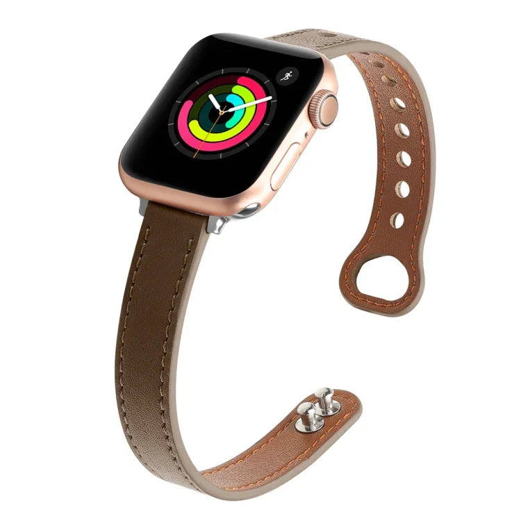 ダブルネイルレザー交換用ストラップ時計バンド、Apple Watch シリーズ7 41mm / 6＆SE＆5＆4 40mm用、Apple Watch シリーズ7 45mm / 6＆SE＆5＆4 44mm用