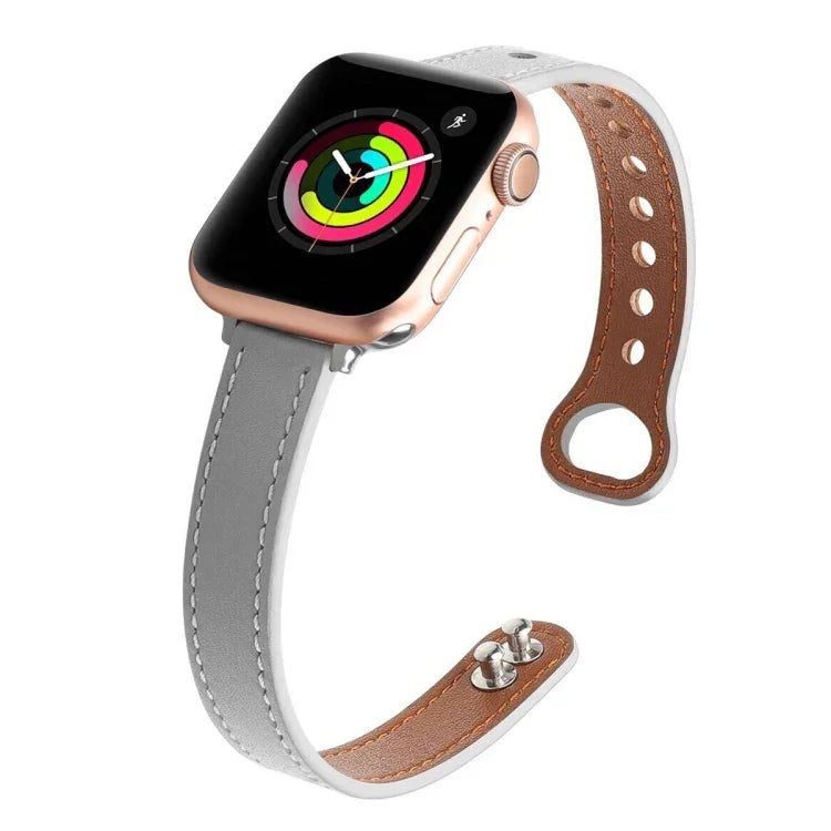 ダブルネイルレザー交換用ストラップ時計バンド、Apple Watch シリーズ7 41mm / 6＆SE＆5＆4 40mm用、Apple Watch シリーズ7 45mm / 6＆SE＆5＆4 44mm用