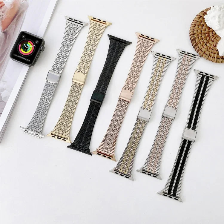 Double Lines Steel Replacement Strap Watchband, For Apple Watch Series 7  41mm / & 6 & SE & 5 & 4 40mm, For Apple Watch Series  7  45mm / & 6 & SE & 5 & 4 44mm