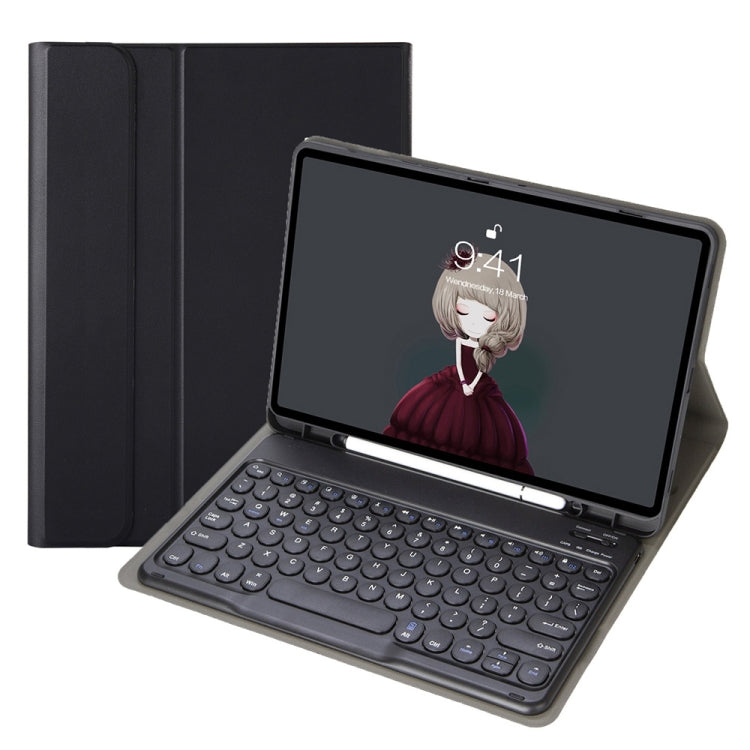 YA11B 2021年モデル 取り外し可能なラムスキンテクスチャー丸型キーキャップ Bluetoothキーボード用レザーケース、ペンスロット＆スタンド付き、iPad Pro 11 2021 / Air4 / Air5 / Pro 11対応