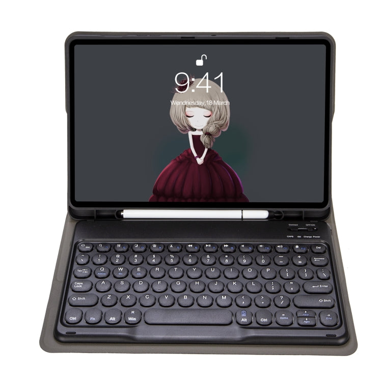YA11B 2021年モデル 取り外し可能なラムスキンテクスチャー丸型キーキャップ Bluetoothキーボード用レザーケース、ペンスロット＆スタンド付き、iPad Pro 11 2021 / Air4 / Air5 / Pro 11対応