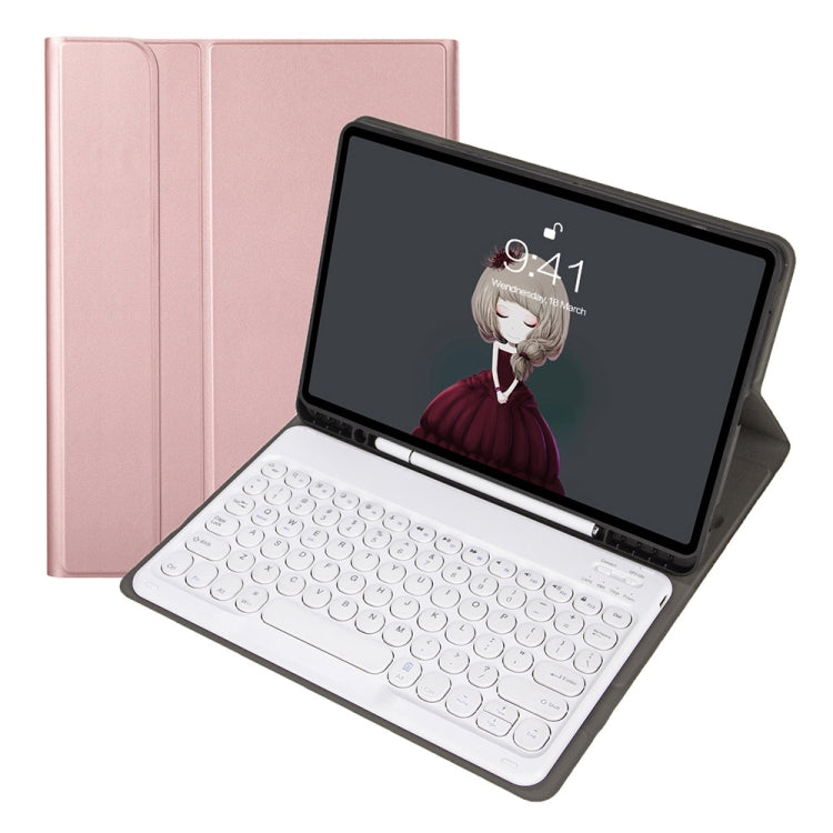 YA11B 2021年モデル 取り外し可能なラムスキンテクスチャー丸型キーキャップ Bluetoothキーボード用レザーケース、ペンスロット＆スタンド付き、iPad Pro 11 2021 / Air4 / Air5 / Pro 11対応