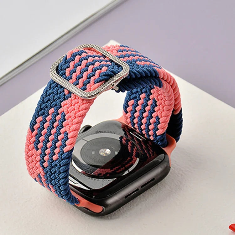 バックル編み込みエラスティックストラップウォッチバンド Apple Watch Series 9&8&7 41mm / SE 3&SE 2&6&SE&5&4 40mm / 3&2&1 38mm（レインボーカラー）、Apple Watch Series 7 45mm / 6 & SE & 5 & 4 44mm / 3 & 2 & 1 42mm用