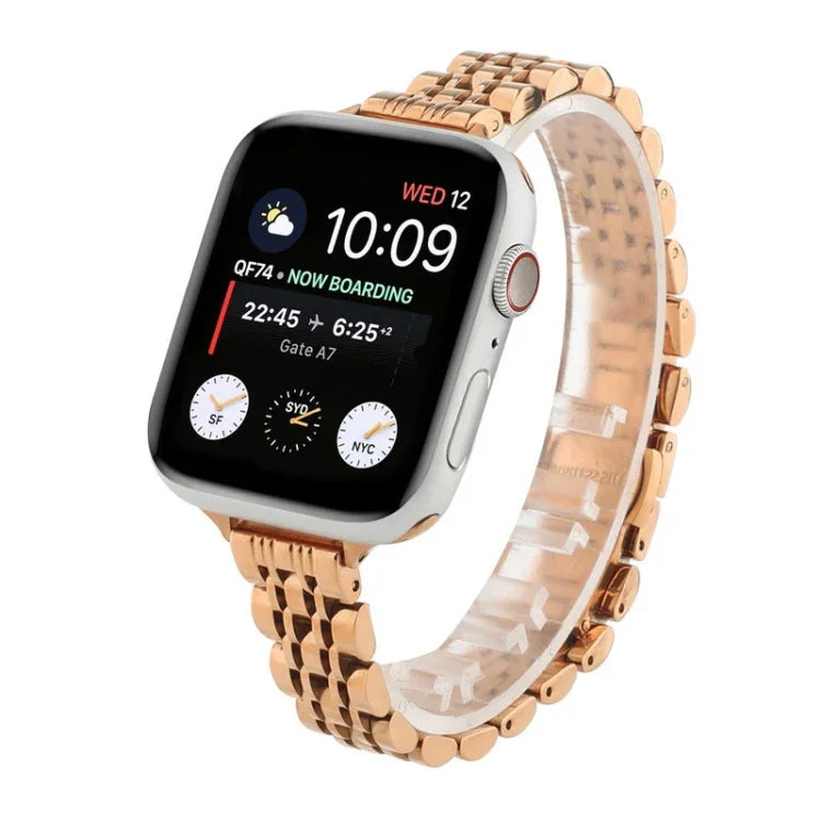 スモールウエストセブンビーズステンレススチールストラップウォッチバンド Apple Watch Series 6 & SE &用、Apple Watch Series 7 45mm / 6 & SE & 5 & 4 44mm / 3 & 2 & 1 42mm用、Apple Watch Series 8&7 41mm / SE 2&6&SE&5&4 40mm / 3&2&1 38mm用