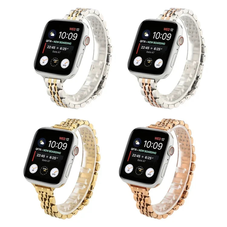 スモールウエストセブンビーズステンレススチールストラップウォッチバンド Apple Watch Series 6 & SE &用、Apple Watch Series 7 45mm / 6 & SE & 5 & 4 44mm / 3 & 2 & 1 42mm用、Apple Watch Series 8&7 41mm / SE 2&6&SE&5&4 40mm / 3&2&1 38mm用