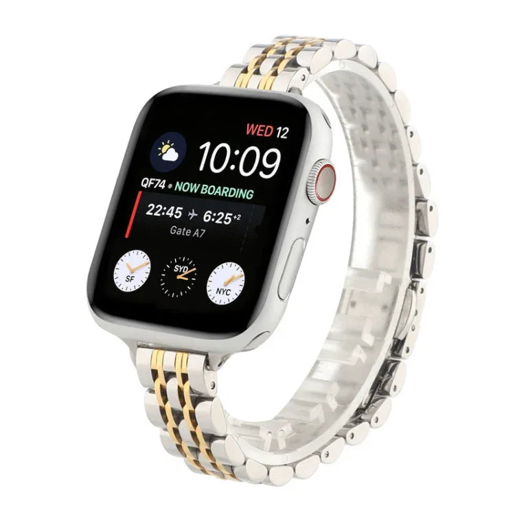 スモールウエストセブンビーズステンレススチールストラップウォッチバンド Apple Watch Series 6 & SE &用、Apple Watch Series 7 45mm / 6 & SE & 5 & 4 44mm / 3 & 2 & 1 42mm用、Apple Watch Series 8&7 41mm / SE 2&6&SE&5&4 40mm / 3&2&1 38mm用