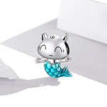 S925スターリングシルバー 猫マーメイドビーズ DIYブレスレット ネックレスアクセサリー、猫マーメイド
