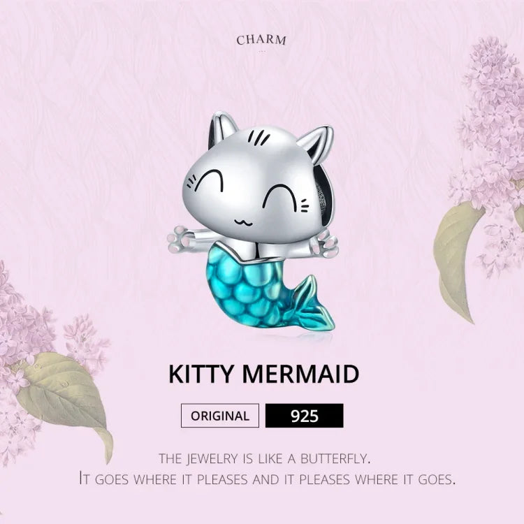S925スターリングシルバー 猫マーメイドビーズ DIYブレスレット ネックレスアクセサリー、猫マーメイド