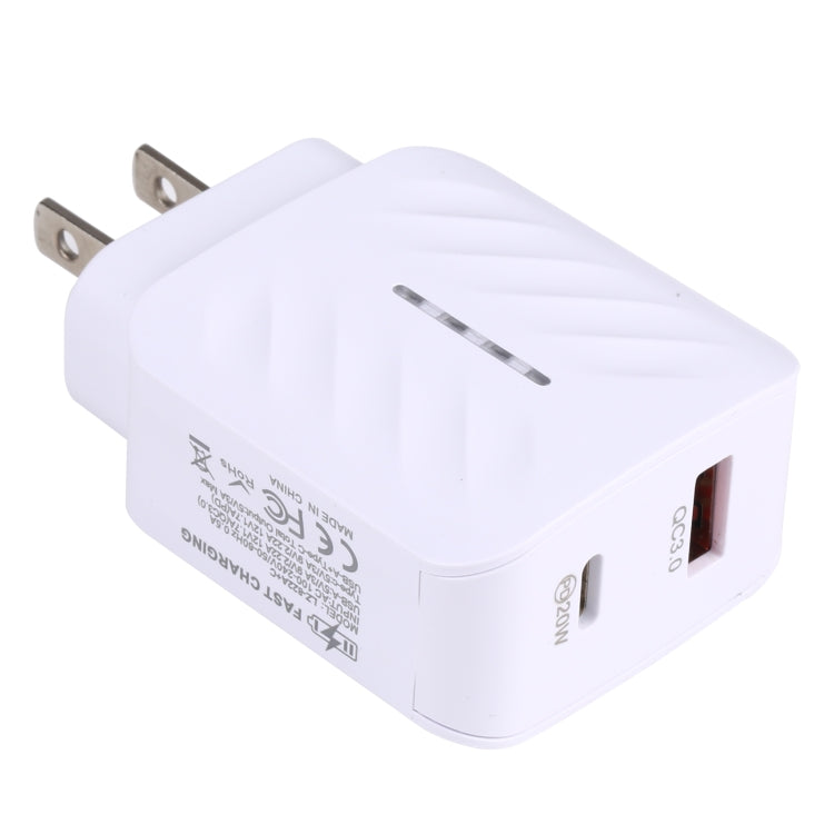 LZ-822A+C PD 20W USB-C / Type-C + QC 3.0 USB急速トラベルチャージャー、USプラグ、EUプラグ
