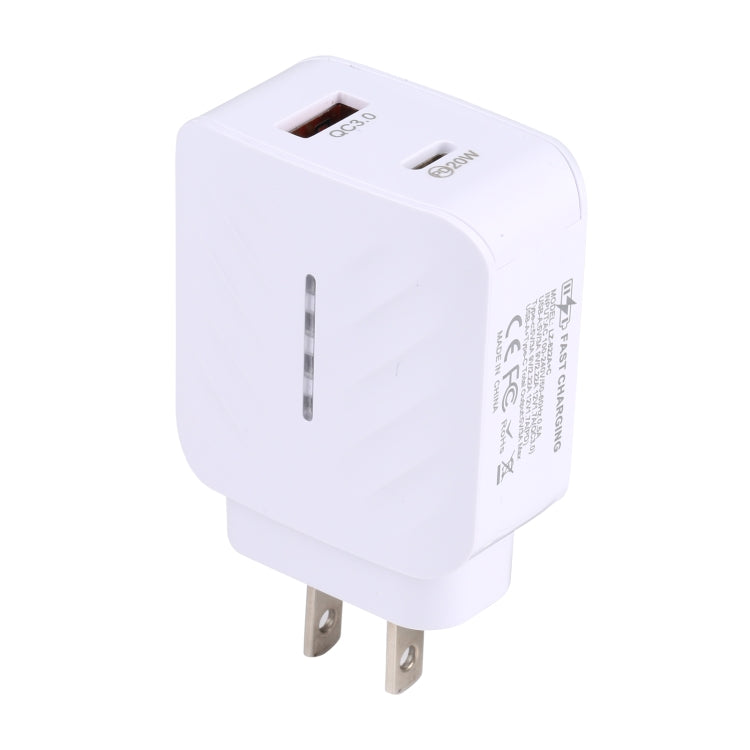 LZ-822A+C PD 20W USB-C / Type-C + QC 3.0 USB急速トラベルチャージャー、USプラグ、EUプラグ