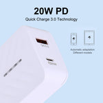 LZ-822A+C PD 20W USB-C / Type-C + QC 3.0 USB急速トラベルチャージャー、USプラグ、EUプラグ