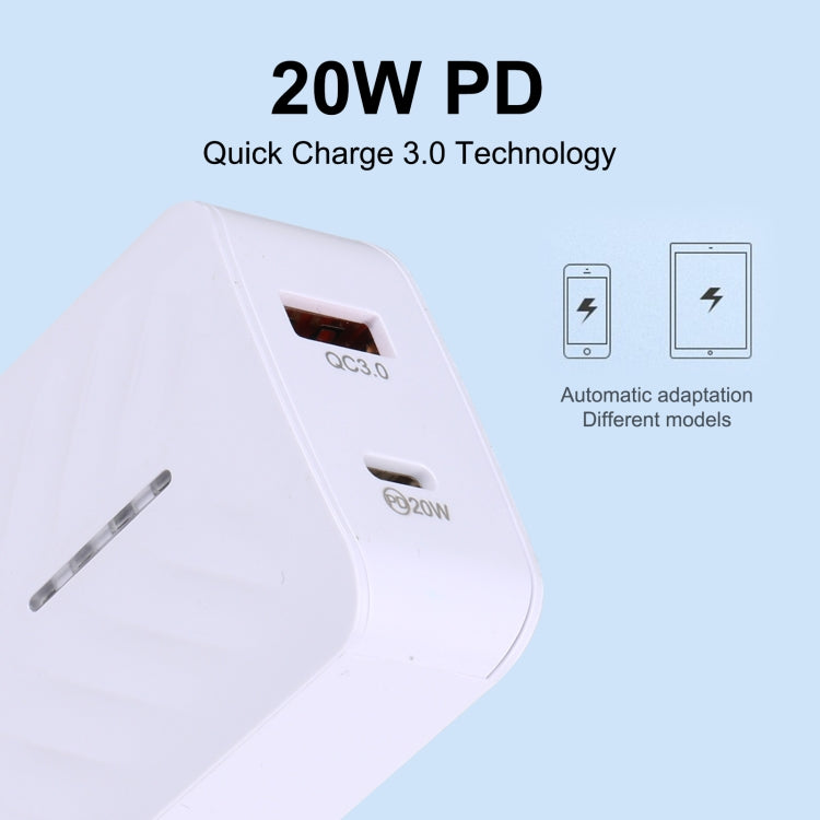 LZ-822A+C PD 20W USB-C / Type-C + QC 3.0 USB急速トラベルチャージャー、USプラグ、EUプラグ