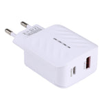 LZ-822A+C PD 20W USB-C / Type-C + QC 3.0 USB急速トラベルチャージャー、USプラグ、EUプラグ