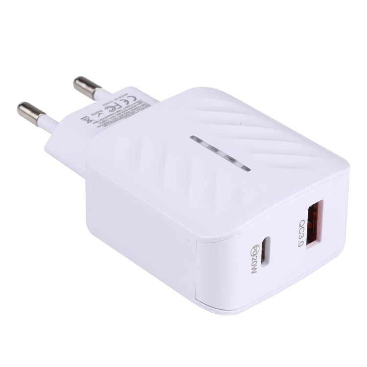 LZ-822A+C PD 20W USB-C / Type-C + QC 3.0 USB急速トラベルチャージャー、USプラグ、EUプラグ