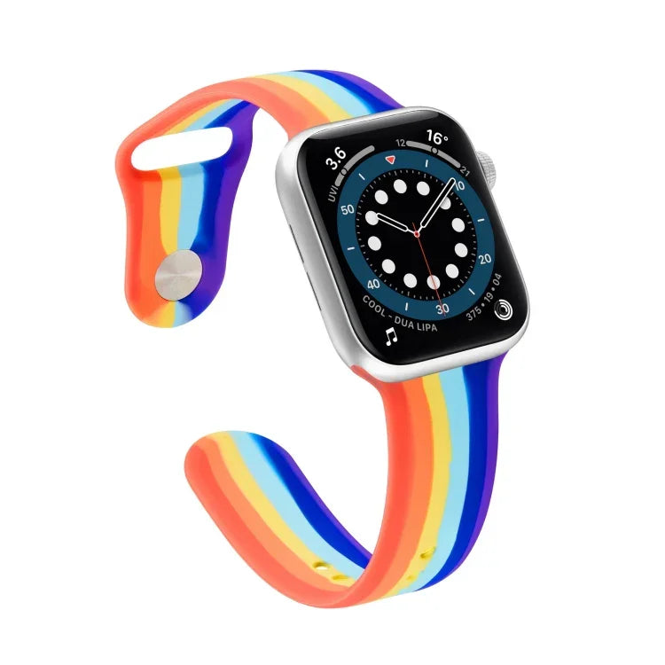 レインボーシリコンストラップウォッチバンド Apple Watch Series 7 45mm / 6 & SE & 5 & 4 44mm / 3 & 2 & 1 42mm用、7 41mm / 6 & SE & 5 & 4 40mm / 3 & 2 & 1 38mm用