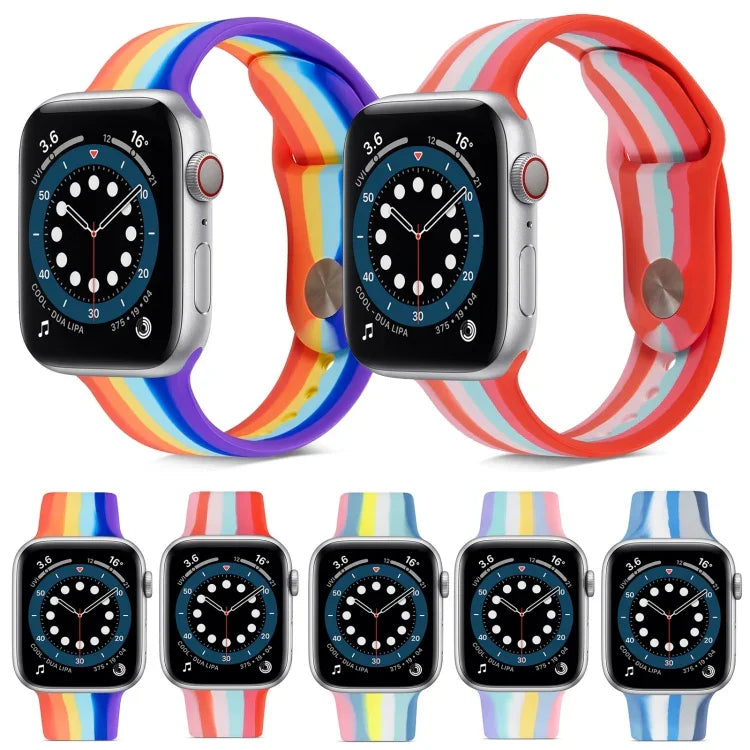 レインボーシリコンストラップウォッチバンド Apple Watch Series 7 45mm / 6 & SE & 5 & 4 44mm / 3 & 2 & 1 42mm用、7 41mm / 6 & SE & 5 & 4 40mm / 3 & 2 & 1 38mm用
