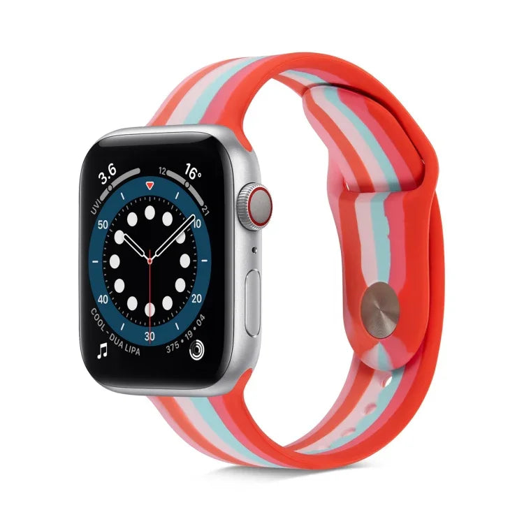 レインボーシリコンストラップウォッチバンド Apple Watch Series 7 45mm / 6 & SE & 5 & 4 44mm / 3 & 2 & 1 42mm用、7 41mm / 6 & SE & 5 & 4 40mm / 3 & 2 & 1 38mm用