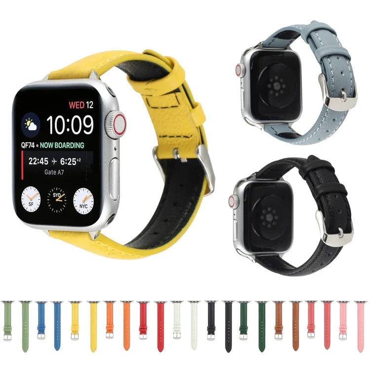 14mmスリム本革ストラップウォッチバンド Apple Watch Series 7 45mm / 6 & SE & 5 & 4 44mm / 3 & 2 & 1 42mm用、7 41mm / 6 & SE & 5 & 4 40mm / 3 & 2 & 1 38mm用
