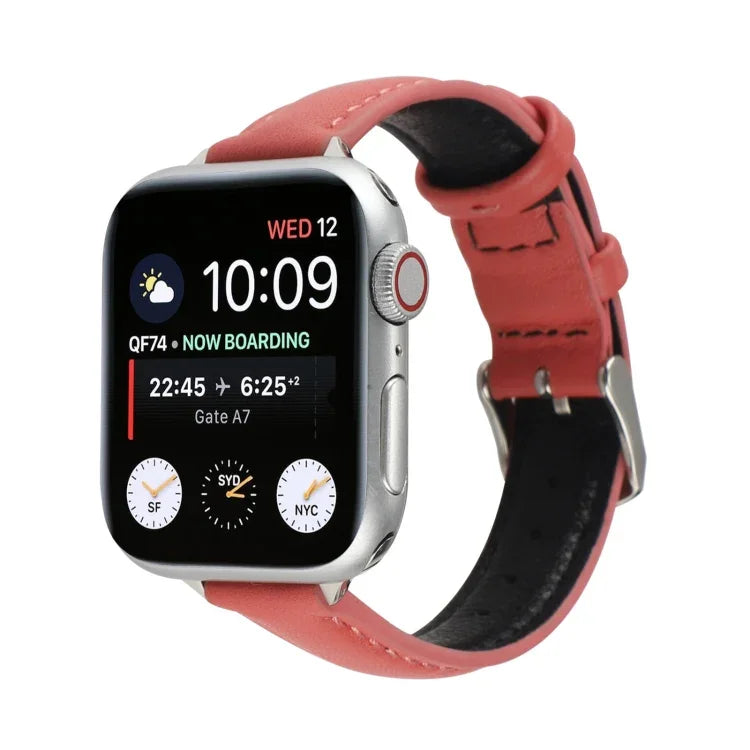 14mmスリム本革ストラップウォッチバンド Apple Watch Series 7 45mm / 6 & SE & 5 & 4 44mm / 3 & 2 & 1 42mm用、7 41mm / 6 & SE & 5 & 4 40mm / 3 & 2 & 1 38mm用