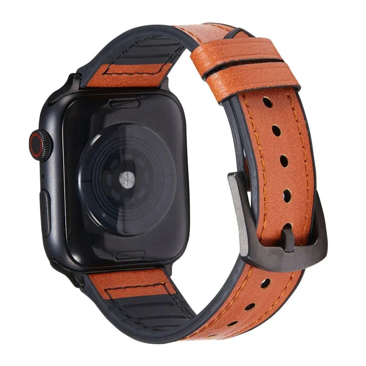 Crazy Horse Texture Leather Replacement Watchbands For Apple Watch Series, 7 45mm / 6 & SE & 5 & 4 44mm / 3 & 2 & 1 42mm, 7 41mm / 6 & SE & 5 & 4 40mm / 3 & 2 & 1 38mm