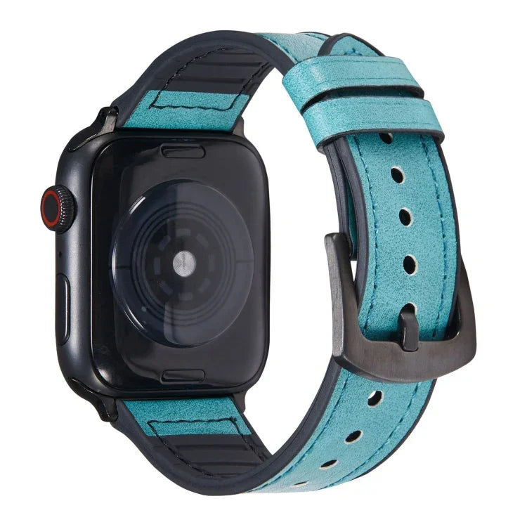 Crazy Horse Texture Leather Replacement Watchbands For Apple Watch Series, 7 45mm / 6 & SE & 5 & 4 44mm / 3 & 2 & 1 42mm, 7 41mm / 6 & SE & 5 & 4 40mm / 3 & 2 & 1 38mm