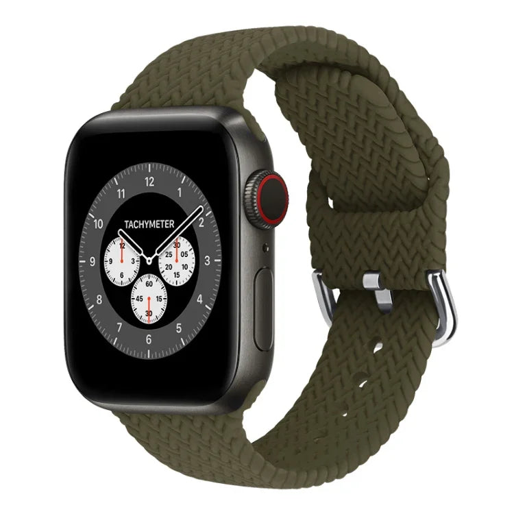 バックル付き編み込みシリコン交換用時計バンド Apple Watch Series 7 45mm / 6 & SE & 5 & 4 44mm / 3 & 2 & 1 42mm 用、7 41mm / 6 & SE & 5 & 4 40mm / 3 & 2 & 1 38mm 用