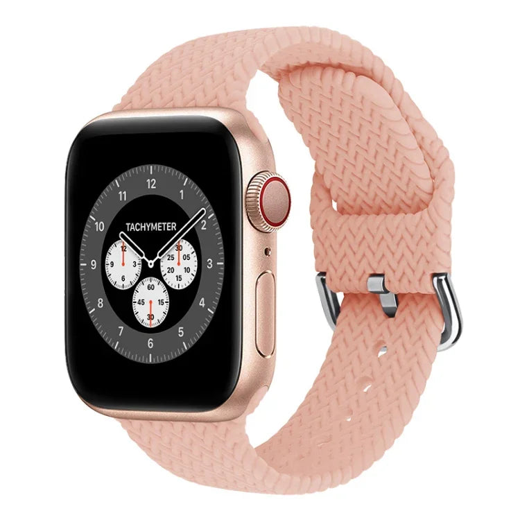 バックル付き編み込みシリコン交換用時計バンド Apple Watch Series 7 45mm / 6 & SE & 5 & 4 44mm / 3 & 2 & 1 42mm 用、7 41mm / 6 & SE & 5 & 4 40mm / 3 & 2 & 1 38mm 用