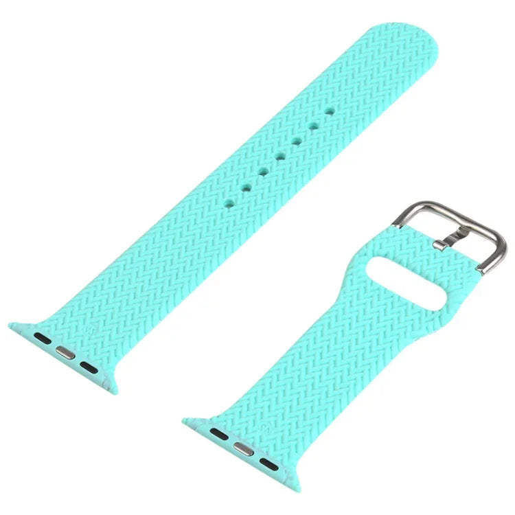 バックル付き編み込みシリコン交換用時計バンド Apple Watch Series 7 45mm / 6 & SE & 5 & 4 44mm / 3 & 2 & 1 42mm 用、7 41mm / 6 & SE & 5 & 4 40mm / 3 & 2 & 1 38mm 用