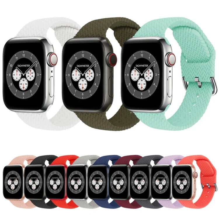 バックル付き編み込みシリコン交換用時計バンド Apple Watch Series 7 45mm / 6 & SE & 5 & 4 44mm / 3 & 2 & 1 42mm 用、7 41mm / 6 & SE & 5 & 4 40mm / 3 & 2 & 1 38mm 用