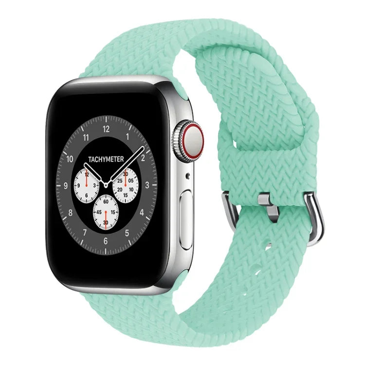 バックル付き編み込みシリコン交換用時計バンド Apple Watch Series 7 45mm / 6 & SE & 5 & 4 44mm / 3 & 2 & 1 42mm 用、7 41mm / 6 & SE & 5 & 4 40mm / 3 & 2 & 1 38mm 用