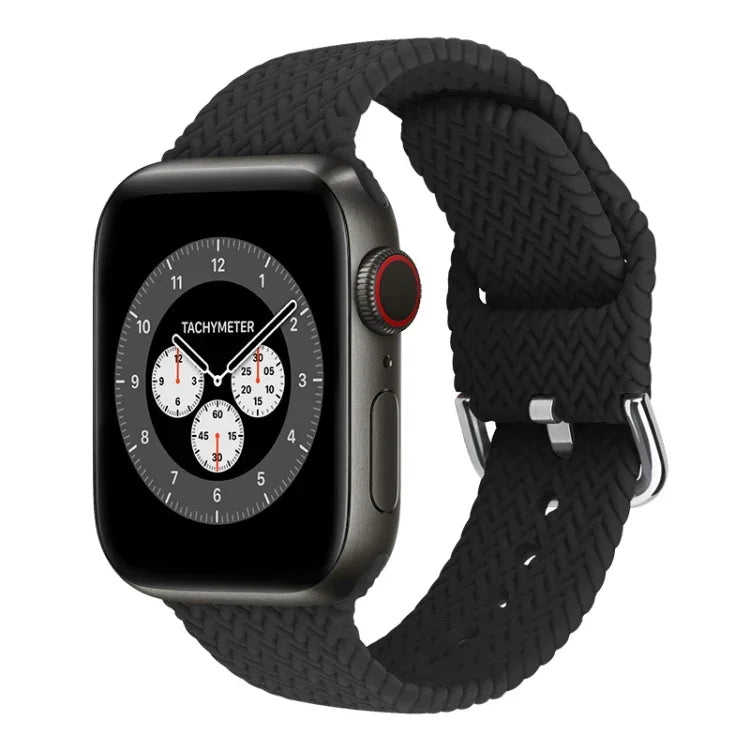 バックル付き編み込みシリコン交換用時計バンド Apple Watch Series 7 45mm / 6 & SE & 5 & 4 44mm / 3 & 2 & 1 42mm 用、7 41mm / 6 & SE & 5 & 4 40mm / 3 & 2 & 1 38mm 用
