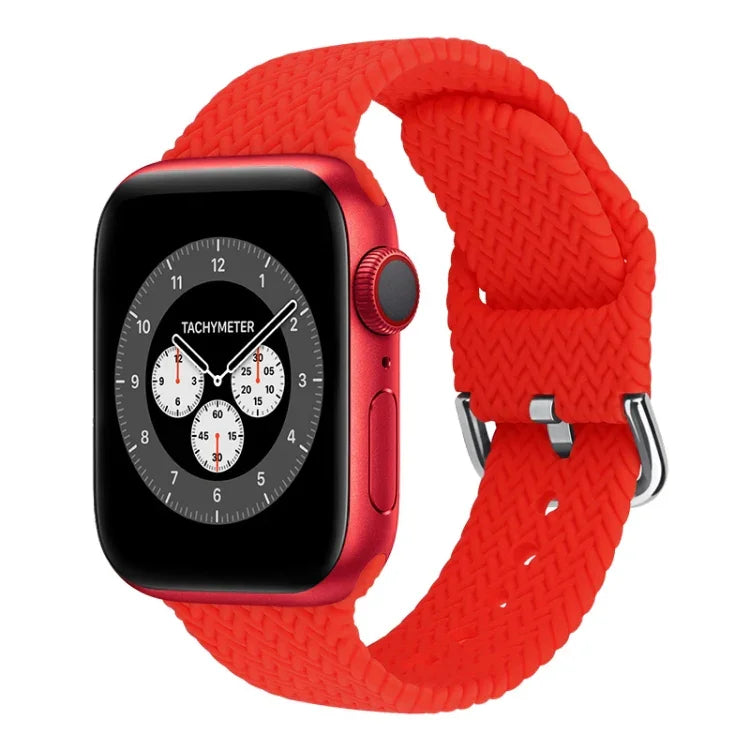バックル付き編み込みシリコン交換用時計バンド Apple Watch Series 7 45mm / 6 & SE & 5 & 4 44mm / 3 & 2 & 1 42mm 用、7 41mm / 6 & SE & 5 & 4 40mm / 3 & 2 & 1 38mm 用