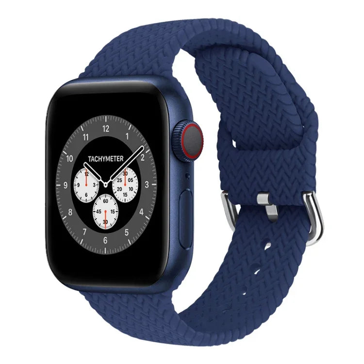 バックル付き編み込みシリコン交換用時計バンド Apple Watch Series 7 45mm / 6 & SE & 5 & 4 44mm / 3 & 2 & 1 42mm 用、7 41mm / 6 & SE & 5 & 4 40mm / 3 & 2 & 1 38mm 用