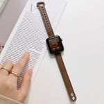 ダブルスタッズバックル本革ストラップ時計バンド Apple Watch Series 用、7 45mm / 6 & SE & 5 & 4 44mm / 3 & 2 & 1 42mm、7 41mm / 6 & SE & 5 & 4 40mm / 3 & 2 & 1 38mm