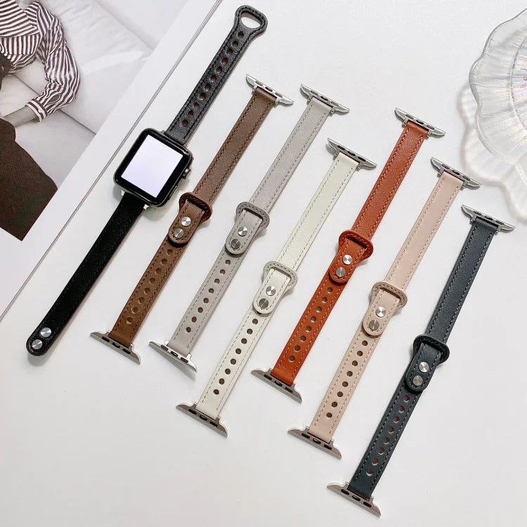 ダブルスタッズバックル本革ストラップ時計バンド Apple Watch Series 用、7 45mm / 6 & SE & 5 & 4 44mm / 3 & 2 & 1 42mm、7 41mm / 6 & SE & 5 & 4 40mm / 3 & 2 & 1 38mm