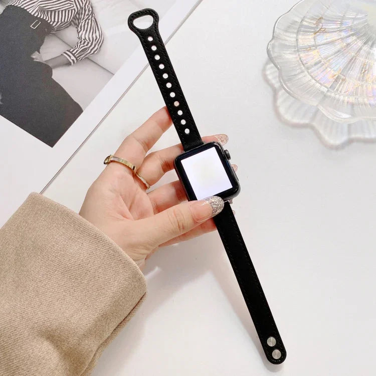 ダブルスタッズバックル本革ストラップ時計バンド Apple Watch Series 用、7 45mm / 6 & SE & 5 & 4 44mm / 3 & 2 & 1 42mm、7 41mm / 6 & SE & 5 & 4 40mm / 3 & 2 & 1 38mm