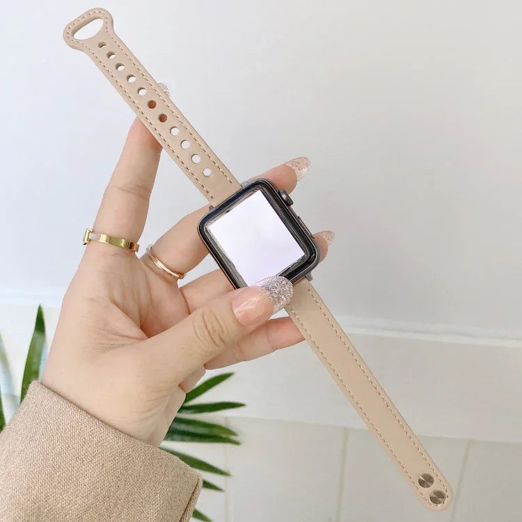 ダブルスタッズバックル本革ストラップ時計バンド Apple Watch Series 用、7 45mm / 6 & SE & 5 & 4 44mm / 3 & 2 & 1 42mm、7 41mm / 6 & SE & 5 & 4 40mm / 3 & 2 & 1 38mm