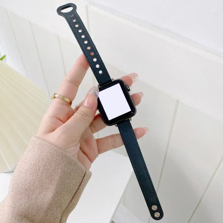 ダブルスタッズバックル本革ストラップ時計バンド Apple Watch Series 用、7 45mm / 6 & SE & 5 & 4 44mm / 3 & 2 & 1 42mm、7 41mm / 6 & SE & 5 & 4 40mm / 3 & 2 & 1 38mm