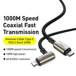 Baseus CATPN-01 100W 5A PD3.1 Gen2 USB-C / Type-C から USB-C / Type-C HD 同期画面 同軸ハンマケーブル、ケーブル長さ: 1.5m